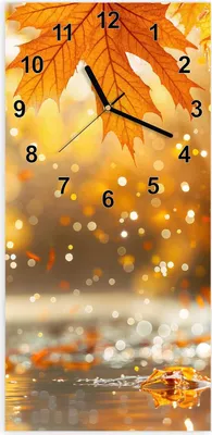 Produktbild von Wanduhr aus Glas mit Motiv Herbstblätter- 30 x 60 cm - inkl. Aufhängesystem