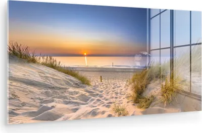 Produktbild von MuchoWow Glasbilder - Bilder auf Wandbild - Foto auf Glas Düne - Sonnenuntergang - Horizont - Strand - Gras 80x40 cm Wanddekoration aus Glas - Acrylglasbild - Acrylbilder - Wanddeko - Bilde