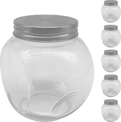 Immagine prodotto di Relaxdays Barattoli per caramelle, set da 6, 480 ml, barattoli per dolciumi, Candy Bar, coperchio in acciaio inossidabile, trasparente/argento