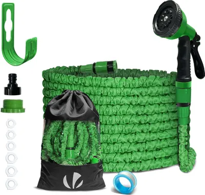 Produktbild von VOUNOT® Flexibler Gartenschlauch 15m, Flexibel Wasserschlauch Dehnbarer mit 10 Sprühfunktionen, Grün