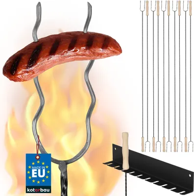 Produktbild von KOTARBAU® 10er Set Grillspieße Lagerfeuer Spieße lang Grillgabel Camping Grill 130 cm Würstchenstecker Feuergabel Grillgabeln mit Aufhänger