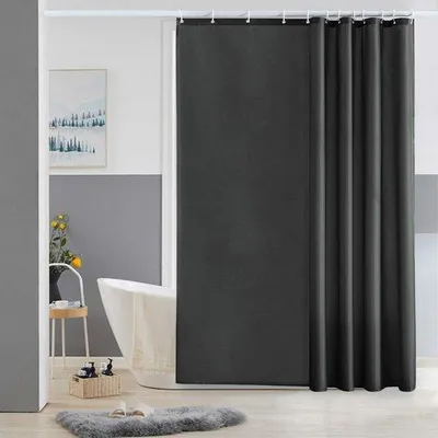 Produktbild von Ibenzoa® Dunkelgrauer, schimmelhemmender Duschvorhang 180 x 200 cm aus Polyester – inkl. 12 weißen Ringen, wasserabweisend, mit beschwertem Bleisaum