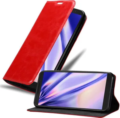 Produktbild von Cadorabo Hülle für Alcatel 3L 2019 in APFEL ROT Handyhülle mit Magnetverschluss, Standfunktion und Kartenfach Case Cover Schutzhülle Etui Tasche Book Klapp Style