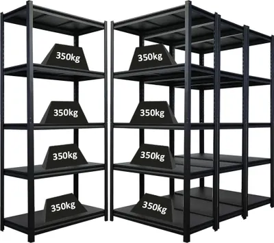Produktbild von Mega Deal | 4x Schwerlastregal THORIN | HxBxT 180x90x40cm | Fachlast 350 kg | Schwarz
