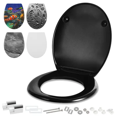 Produktbild von Eikuavons Toilettendeckel WC-Sitz Klodeckel mit SoftClose Absenkautomatik, aus Harnstoff-Duroplast, einfache Montage, hohe Stabilität, Universal Oval WC-Sitz, Matt Schwarz Einfarbig
