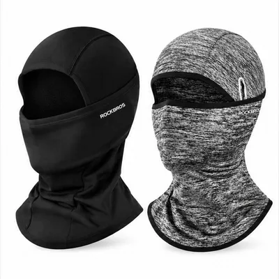Produktbild von ROCKBROS Sturmhauben Set 2 Stück Balaclava Winter Fleece und Sommer Atmungsaktiv mit Brillenöffnung für Fahrrad Motorrad Schwarz/Meliertgrau