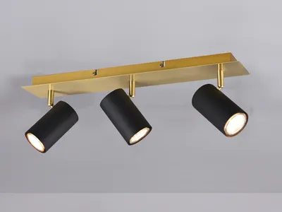 Produktbild von LED Deckenstrahler 3-flammig Spots schwenkbar Schwarz-Gold Flurlampe Treppenhaus