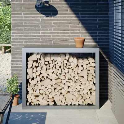 Image de Rangement à bois de chauffage de 100x40x80 cm en acier galvanisé - Étagère robuste et résistante à la rouille pour le bois de chauffage