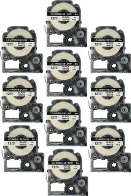 Produktbild von vhbw 10x Schriftband-Kassette Ersatz für Epson SS12KW, LC-4WBN für Etiketten-Drucker 8m x 12mm Schwarz auf Weiß