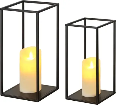 Image de Lanternes de style rustique moderne, décoratives pour l'intérieur, en métal noir, lot de 2, idéales pour les bougies, ambiance champêtre
