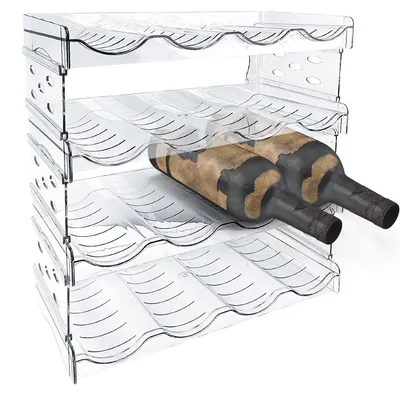 4-lagiges Flaschenregal, Kunststoff, stapelbar, für 16 Flaschen, Kühlschrank