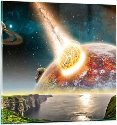 Produktbild von Bilder auf glas - Raum Erde Planet Komet - 50x50cm - Glasbilder - Wandbilder - Kunstdruck - zum Aufhängen bereit - Wanddekoration aus Glas - Glas Bilder - Wandbild auf Glas - Einteilig - GAC50x50-2318
