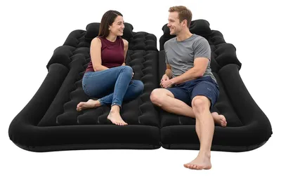 Produktbild von Auto Luftmatratze - SUV Auto Luftbett - 75W Elektropumpe 12V - 300 kg Tragkraft - 1,74×1,26 m - 6 Luftkammern - Flock PVC - Schwarz