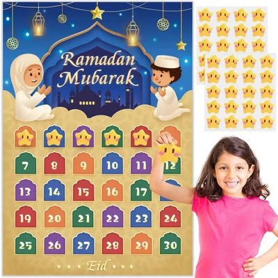 Produktbild von Ramadan Kalender Adventskalender für Kinder 2026 mit 30 Stern Aufklebern