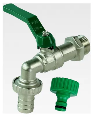 Produktbild von Auslaufhahn 1/2 Zoll AG - Wasserhahn aus vernickeltem Messing für Innen- und Außenbereich, inkl. Schlauchanschluss und Hahnanschlussstück, Kugelauslaufhahn 3/4" Abgang, Grün, 1 Stück