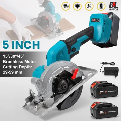 Obrázek produktu pro Bezkartáčová ruční okružní pila – akumulátorová okružní pila 125 mm – 18 V – napájení z akumulátoru – se 2 akumulátory – multifunkční řezací nástroj