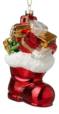 Rote Glaskugel mit Geschenken, Weihnachtsbaumschmuck, 8x15 cm