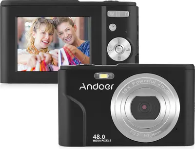 Produktbild von Andoer Tragbare Digitalkamera 48 MP 1080P 2,4-Zoll-IPS-Bildschirm 16-facher Zoom Autofokus Selbstausloeser 128 GB Erweiterter Speicher Gesichtserkennung Anti-Shaking mit 2 Batterien Handschlaufe Tragetasche