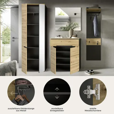 Produktbild von Canu Garderobenmöbel Set C23 Eiche Nachbildung, grau.