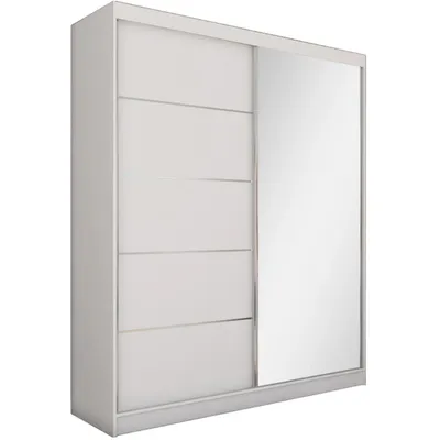 Produktbild von Schwebetürenschrank MARIKA 160 cm – Kleiderschrank mit Spiegel & Schiebetüren (Weiß)
