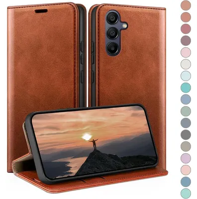 Productafbeelding van Telefoonschaal, flippercase met kaarthouder en RFID-bescherming, voor Samsung Galaxy A16, lichtbruin