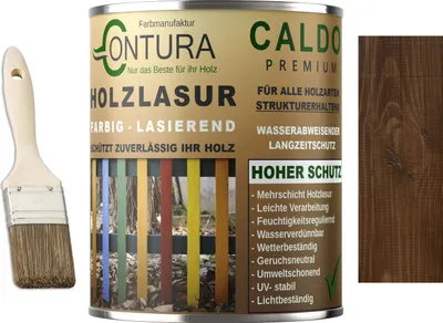 Produktbild von Contura Holzlasur Langzeitschutz Lasur + Pinsel Holz Außen Dauerschutzlasur Holzfarbe - 750ml. + Pinsel / Dunkelbraun - 10.30