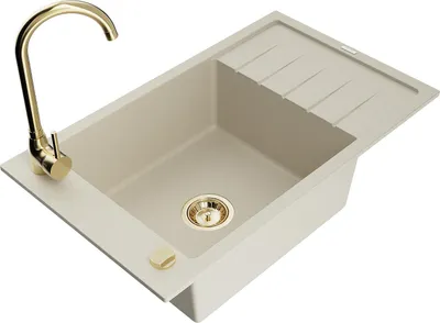 Produktbild von Mexen Elias Granitspüle 1-becken mit Abtropffläche und Küchenarmatur Telma, beige - 6511-69-670200-50