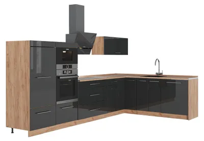 Immagine prodotto di Cucina angolare completa Vicco Fame-Line Antracite lucido/Rovere dorato 347 x 60 cm, PL Rovere, Model 63594