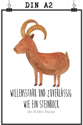 Produktbild von Mr. & Mrs. Panda Bild Sternzeichen Steinbock DIN A2 - Weiß - Geschenk, Steinböcke, Geburtstag Dezember, wanddeko, Bock, Plakat, Wanddekoration, Wandbild, drucke, Ziege