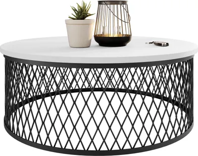 Produktbild von MIRJAN24 Couchtisch Meolte, Sofatisch, Beine aus Stahl, Modern, Kaffeetisch, Tisch, Wohnzimmer (Farbe: Schwarz / Arktisches Weiß)