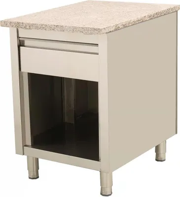 Produktbild von Kassentisch Aus Edelstahl, Granit Rosa-Grau, Mit Holzverkleidung, 40 X 82 (Alt Thasr48)
