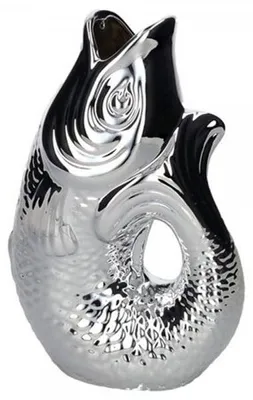 Immagine prodotto di Gift Company Vase Monsieur Carafon S, Dekovase in Fisch-Form, Steingut, Silber, 25.2 cm, 1087403022