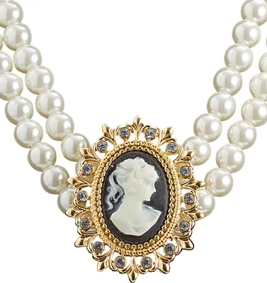 Immagine prodotto di Collana barocca di perle cammeo bianco-oro - taglia unica