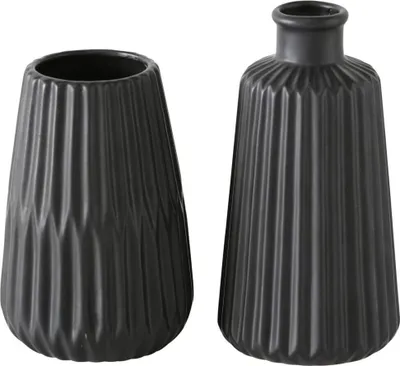 Image de Boltze Vasen Set Esko 2-teilig schwarz lasiert Blumenvasen Keramik, ü ca. 8,5 cm