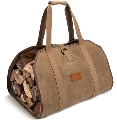 Image de Sac de transport pour bois de chauffage, toile cirée kaki, 107x53 cm, pliable, pour charges lourdes