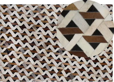 Produktbild von BELIANI Teppich Grau Braun Echtleder 160 x 230 cm Kurzflor Geometrisch Modern Maschinengewebt Rechteckig