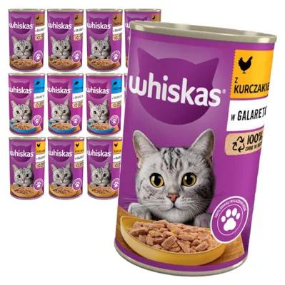 Zdjęcie produktu dla Whiskas Adult Puszka 12x400g Mokra Karma Pełnoporcjowa Dla Dorosłych Kotów Mix Smaków w Galaretce