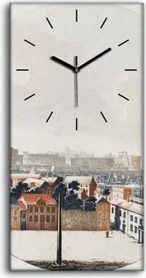 Produktbild von Wanduhr Uhr Wandbild Leinwand 30x60 Zeichnung Stadt Stadtbild Gebäude Himmel - schwarze Hände