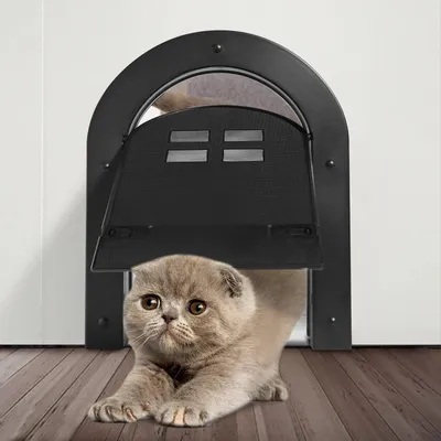 Image de Chatière porte intérieure - Verrouillage 2 voies - Noir - Pour chats et petits chiens