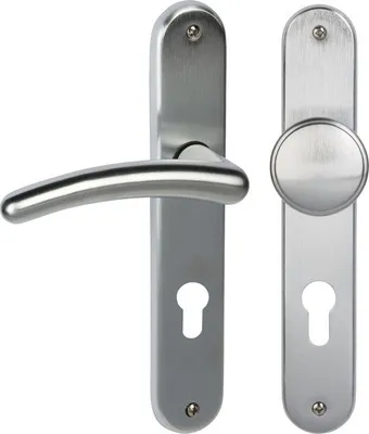 Produktbild von Langschildgarnitur Franziska chrom/satiniert PZ mit Knopf + Drücker für Wohnungseingangstür links