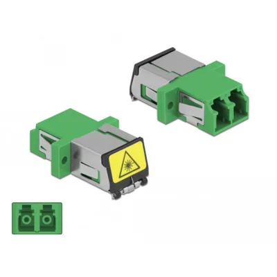 Produktbild von Delock LWL Kupplung mit Laserschutzklappe LC Duplex Buchse zu LC Duplex Buchse Singlemode grün