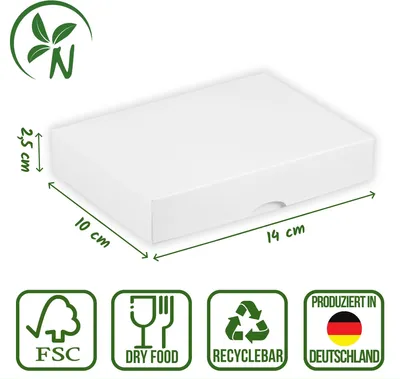 Produktbild von Faltschachtel 10 x 14 x 2,5 cm, Weiß, mit Deckel, Premiumkarton - 10er Set