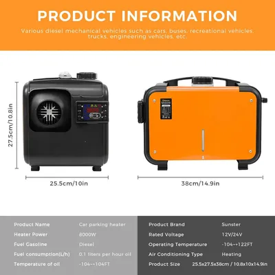 Immagine prodotto di Riscaldatore diesel per veicoli - Riscaldatore autonomo da 8 kW - 12/24 V - Interruttore LCD con telecomando - Serbatoio da 5 litri - Adatto per camion, camper e rimorchi
