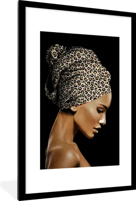 Produktbild von MuchoWow® MuchoWow® Gerahmtes Poster Frau - Kopftuch - Tigerdruck 60x90 cm - Poster mit zchwarzem Bilderrahmen - Dekoration - Wandposter Wohnzimmer - Hochwertig