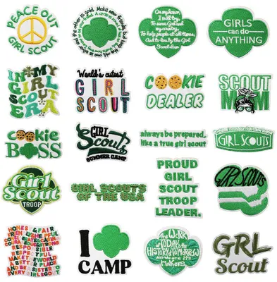 20 Stück bestickte Aufbügel-Patches, grün, für Kleidung