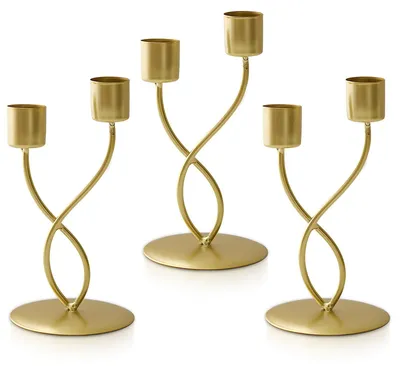 Image de Elzusha - Ensemble de 3 chandeliers dorés - Double porte-bougies en fer