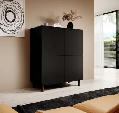 Produktbild von Kommode 4-Türig, Aufbewahrungsschrank, Sideboard, 100 cm, Schwarz, Loft-Design, "Masimo"