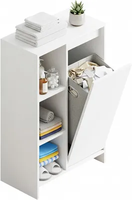 Immagine prodotto di Armadio con cesto portabiancheria - Mobiletto per cesto portabiancheria - Organizzazione della biancheria - Cesto estraibile - 50 x 30 x 87 cm - Bianco
