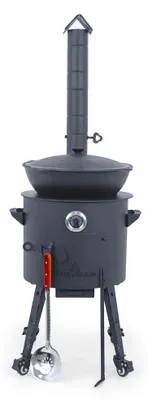 Produktbild von Utschak Feuerofen Ø 40 cm + Gusseisen-Kasan 12 L, runder Boden + Küchenzubehör, Usbekischer Kochtopf aus Gusseisen