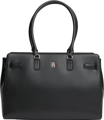 Obrázok produktu pre Tommy Hilfiger TH Monogram Plaque Tote Bag, Plátená taška, Zips, Dospelý, OS, Čierna, Polyuretán (PU)